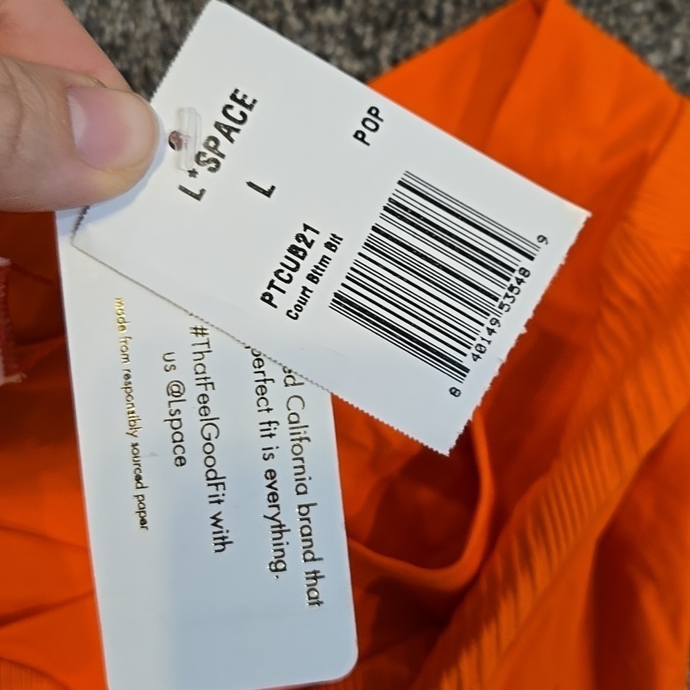NWT L Space Women Court Vibrant Orange Bikini Bottom Bitsy Cut Swim L - Picture 6 of 8